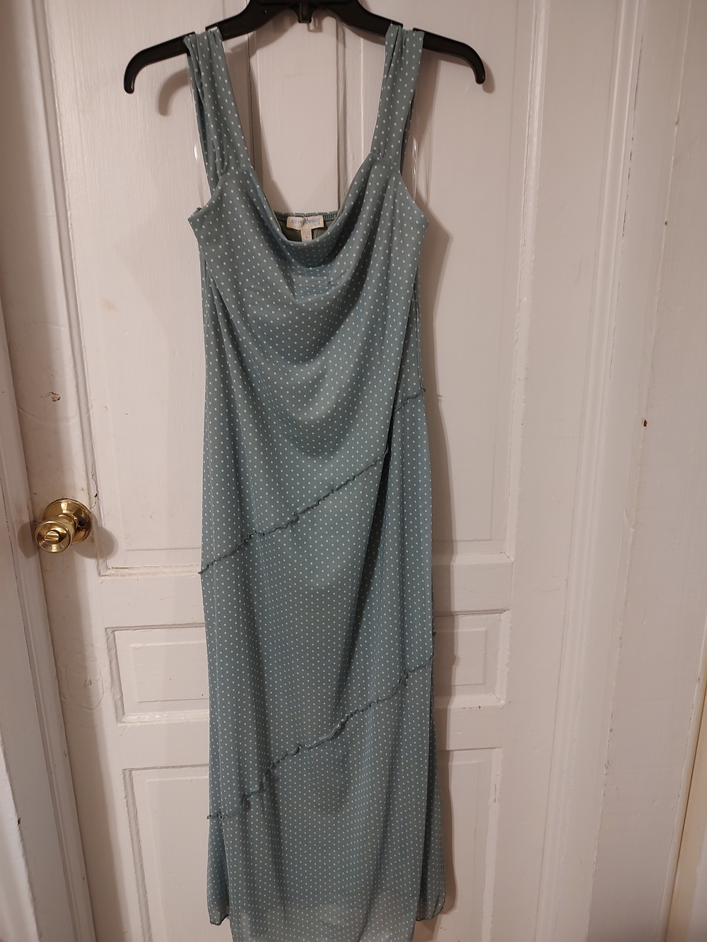 Light Blue Polka Dot Cowl Neck Maxi Dress - Women